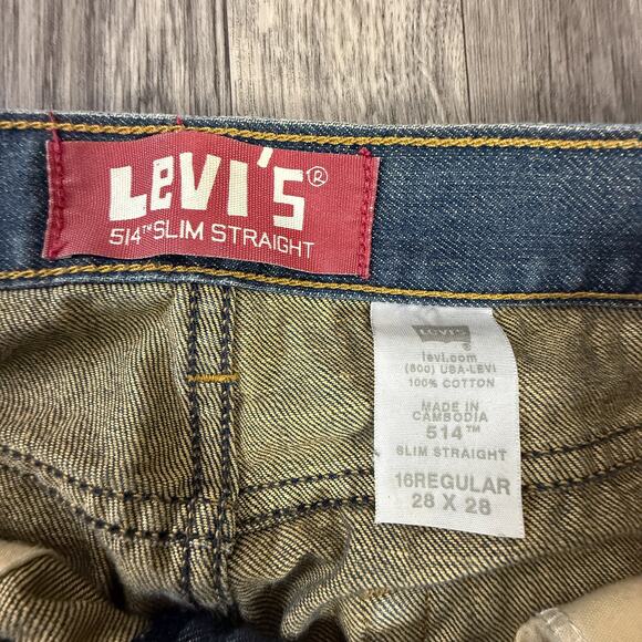 Levi’s 514 Slim Straight Jeans 28x28 Blue Denim Youth Boys Distressed Worn Fade - Picture 3 of 8